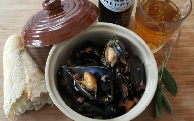 Mussels with Sheppys Cider and bacon